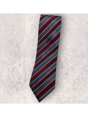 ERMENEGILDO ZEGNA Silk Cotton Tie Burgundy Blue Green Striped W:3.6" EUC